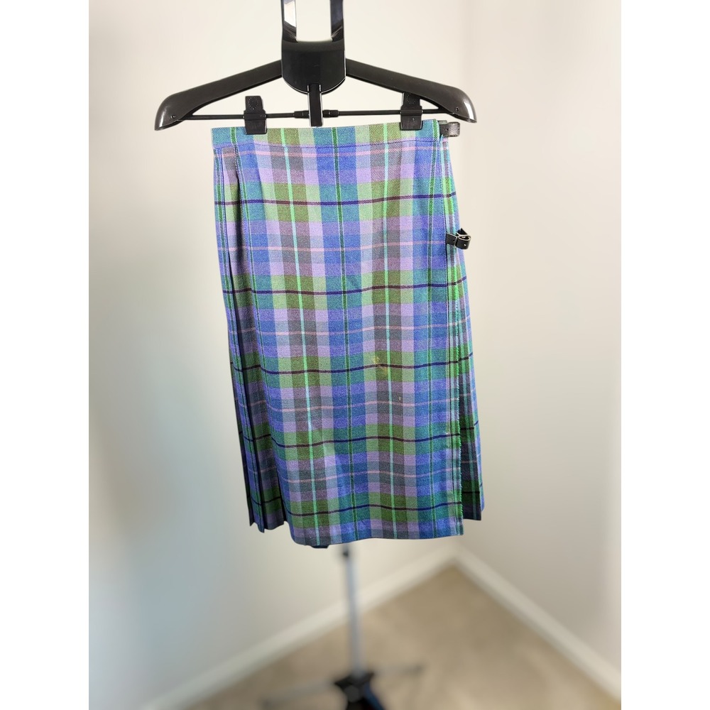 Glenisla Classics Vintage Scottish Kilt Pure New Wool Purple Green Plaid Size 10
